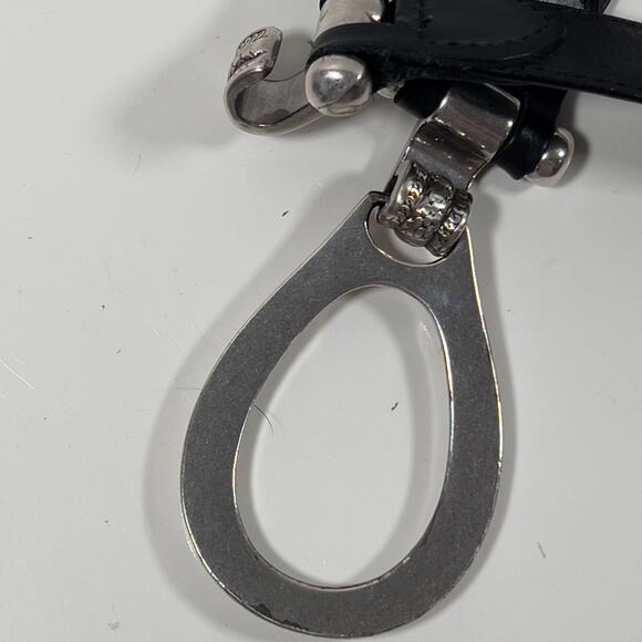 Bold Metal Hook & Eye Black Leather Statement Belt Med Boho 40" x 1 Adjustable - Picture 11 of 13